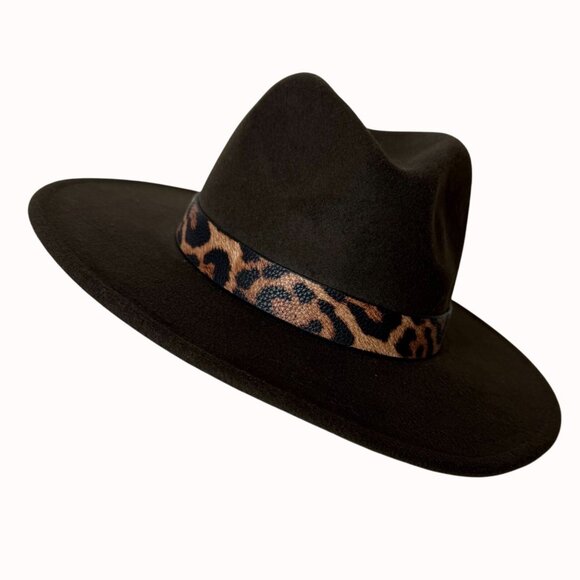 COG New York Brown Rancher Hat Leopard Band Wide Brim Fedora Style Adjustable - Picture 6 of 16